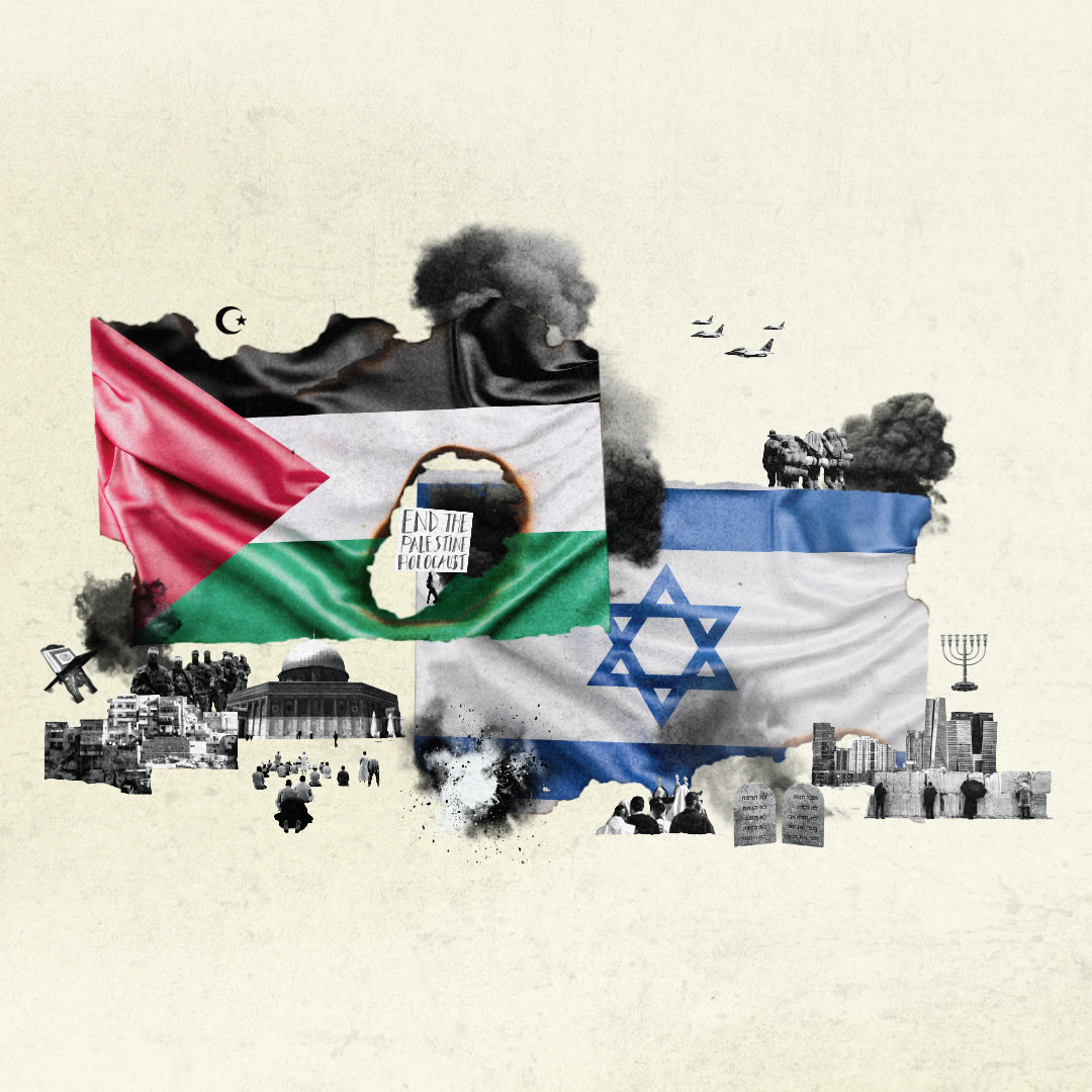 Editorial illustration for the article titled: Israel and Palestine: 3,000 years of tension